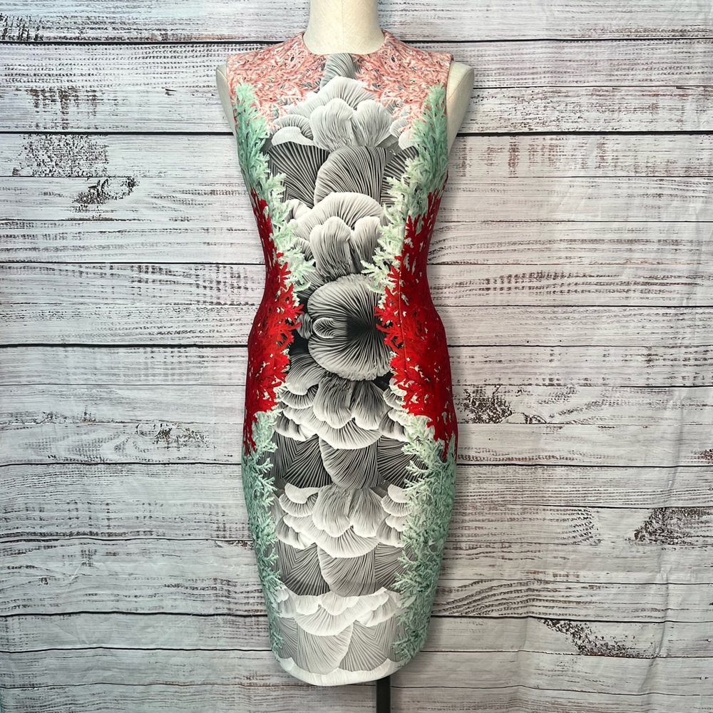 Yigal Azrouel Scuba Sheath Dress Size 8‎ Coral Reef Body Con Resort Ocean